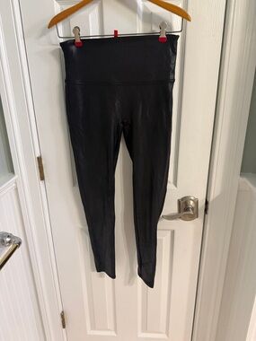Spanx Black Faux Leather High-Waist Leggings - large